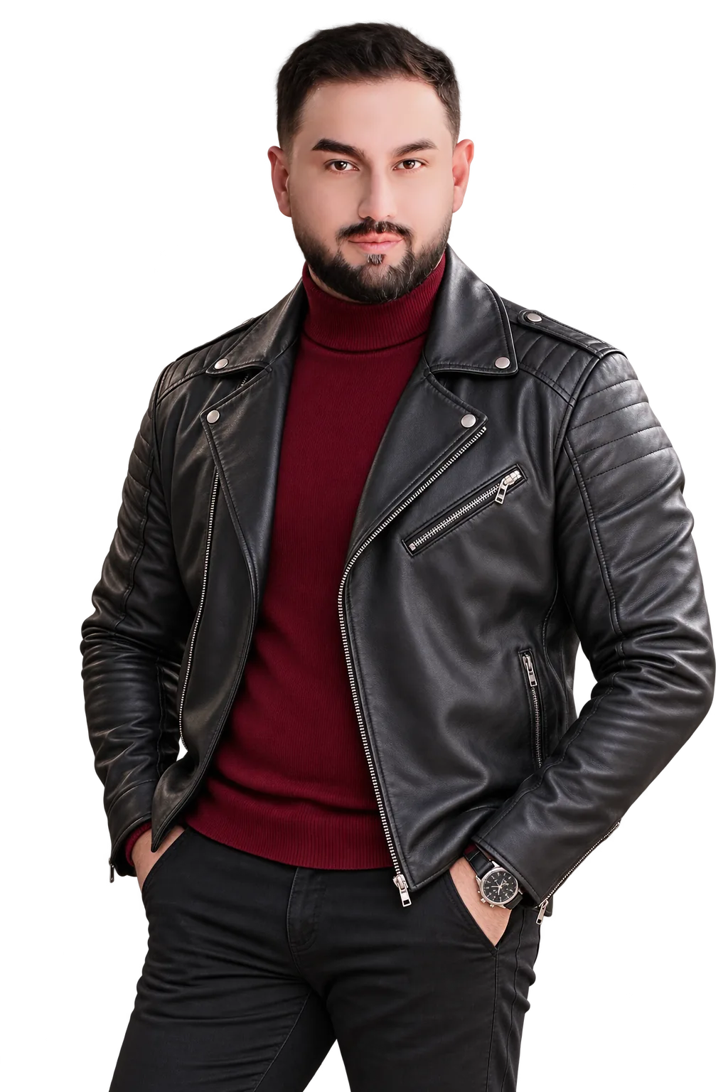 Ali Asghar Ramin in a leather jacket